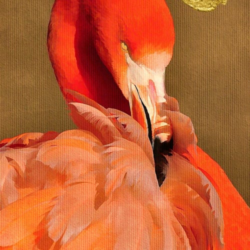 Déco Toiles et tableaux | Tableau animaux Flamants et soleil d'or Toile imprimée - WU26971