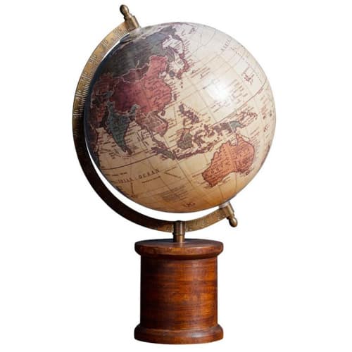 Déco Globes | Mappemonde sur pied cylindre bois foncé - SD81215