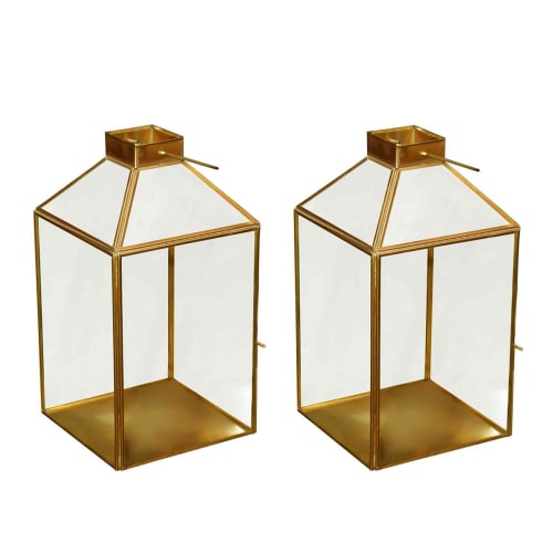 Set de 2 lanternes en verre et laiton or