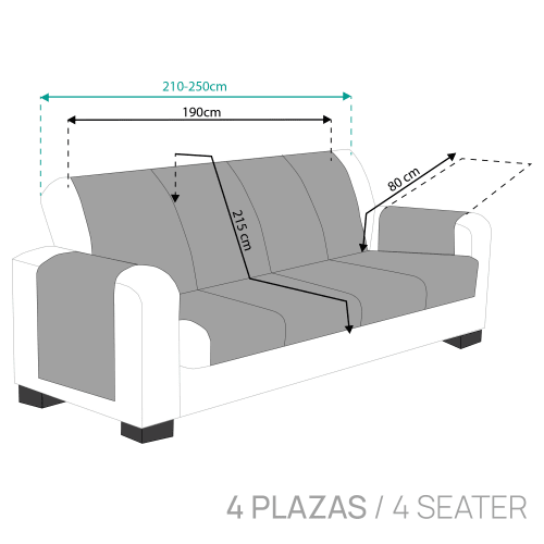 Funda cubre sofá 3 plazas lazos protector liso 180-230 cm gris