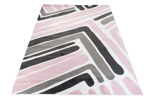 Tappeto per bambini rosa grigio bianco nero linee 120x170 PINKY
