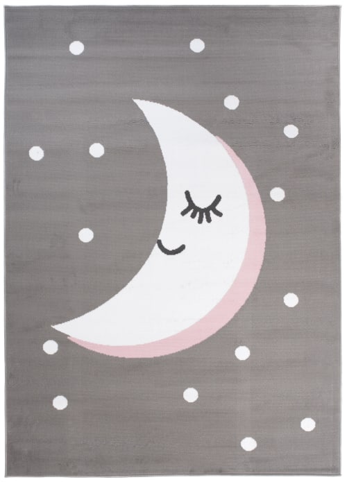 Tappeto per bambini bianco grigio rosa luna 140x200cm PINKY