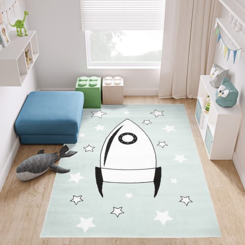 TAPISO Baby Tappeto per Cameretta dei Bambini Grigio Blu Rosa Bianco Nero  Elefante 120 x 170 cm