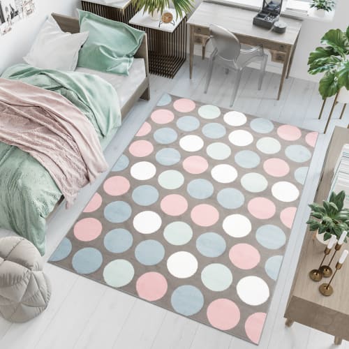 TAPISO Pinky Tappeto per Cameretta dei Bambini Grigio Blu Bianco