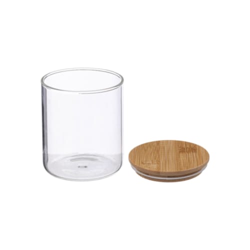 Bocal carré en verre et bambou H19