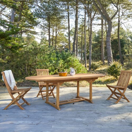 Set tavolo da giardino rotondo 150 cm e 6 sedie in legno e corda RIVIERA