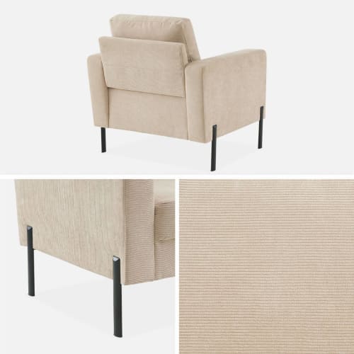 Poltrona scandinava in legno e tessuto con braccioli beige Lorens