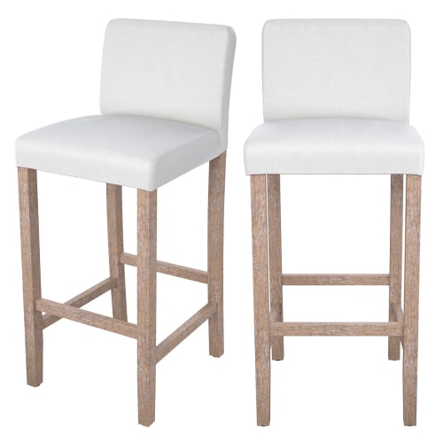 Chaise de bar en tissu blanc et pieds en bois 75 cm (lot de 2) | Maisons du Monde