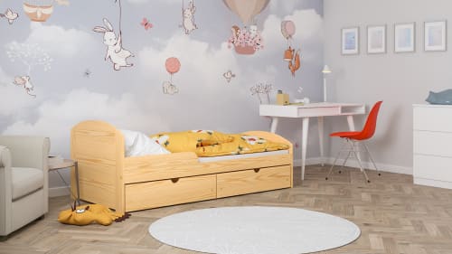 Letto singolo in legno massello di pino 190x80 Naturale