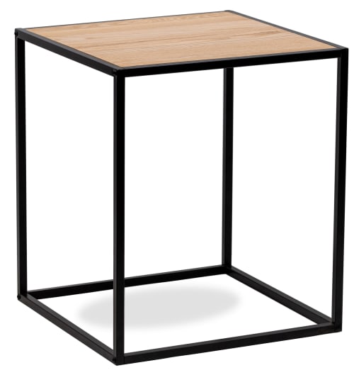 Table d'appoint industrielle en bois et métal noir