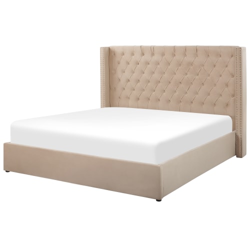 Letto matrimoniale con contenitore velluto beige 180 x 200 cm