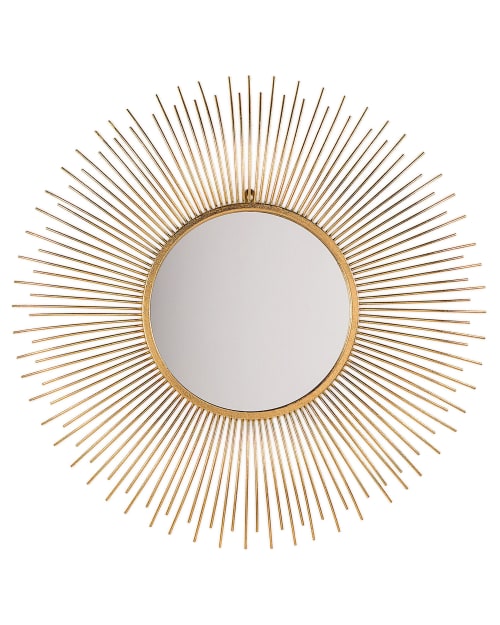 Miroir rond convexe en bois de paulownia en métal doré effet vieilli D88  CALLIOPE