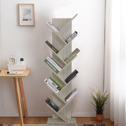 Scaffale libreria con 10 mensole in mdf colore abete sbiancato LONDRA