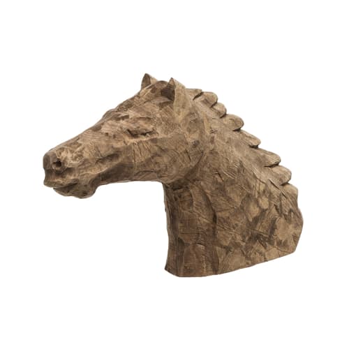 Statue en bois tête de cheval