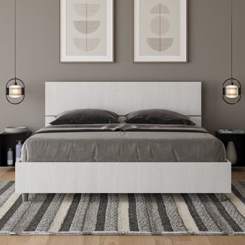 Letto matrimoniale moderno in legno bianco 140x200cm Olivet