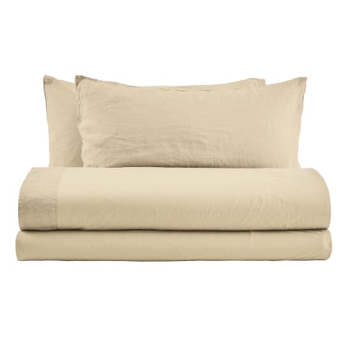 Completo letto in cotone e lino beige 200x180 cm NANTES