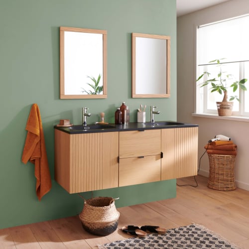 Meuble de salle de bain suspendu 140 cm avec vasque et miroirs carrés | Maisons du Monde