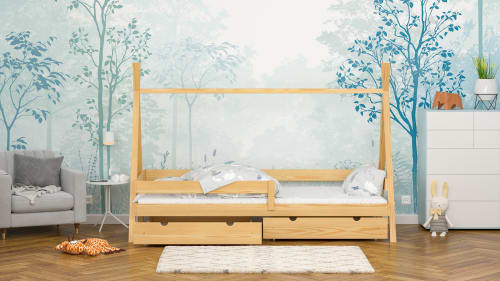 Letto singolo per bambini in legno massello di pino 200x90 naturale