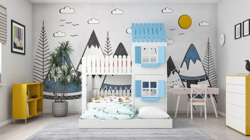 Letto singolo per bambini in legno massello di pino&HDF 200x90 blu