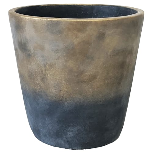Cache pot de fleurs en ciment gris et or H20,5cm