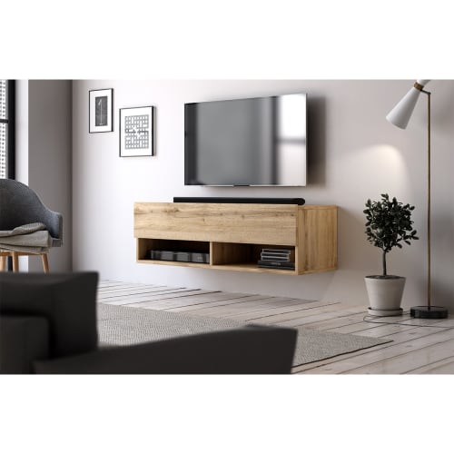 Mueble de TV de pared puerta abatible 2 baldas 100 cm - Acabado madera  DERBY