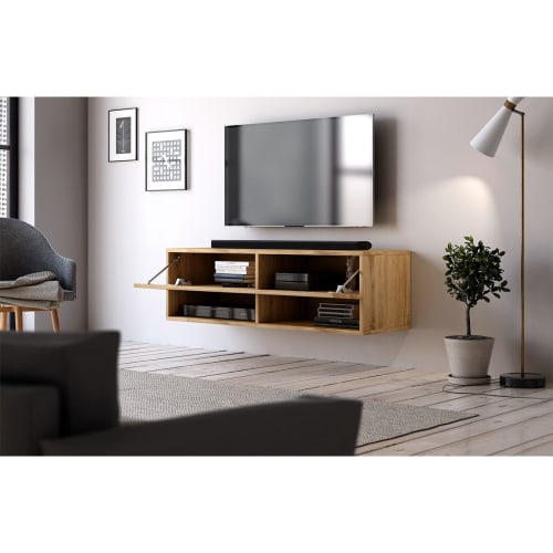 Mueble tv suspendido 2 abatibles y 2 estantes - l180 cm marrón Kaway
