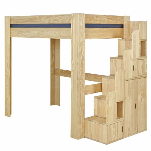 Cama alta con escritorio madera maciza blanco 90x190 cm Ali