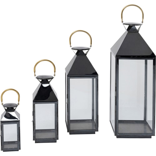 Set de 4 lanternes en acier inoxydable noir et en verre | Maisons du Monde