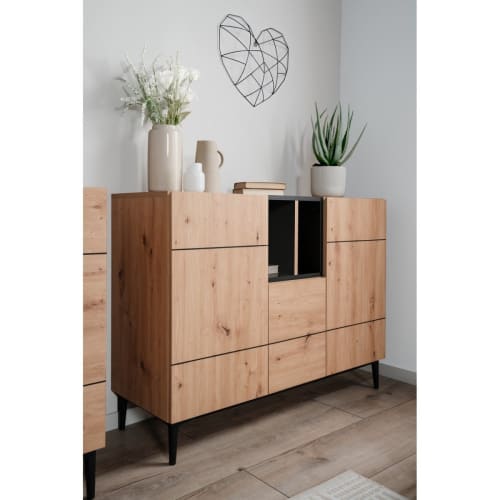 Cooper Steel credenza design moderno 3 ante buffet 156cm in legno nero