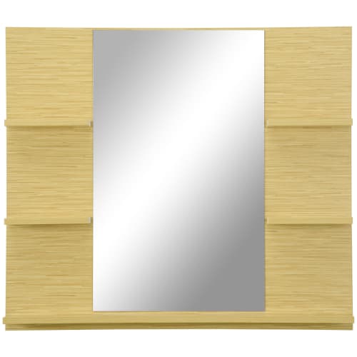 Specchio da parete per bagno con ripiani in mdf e vetro colore legno