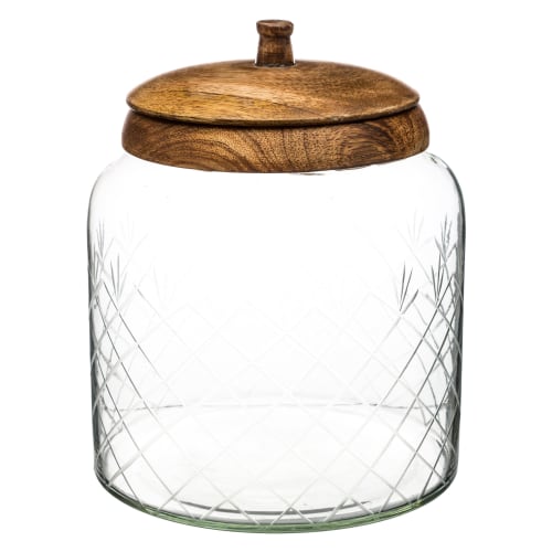 Bocal cuisine rond en verre avec bouchon bois manguier - 2.7L | Maisons du Monde