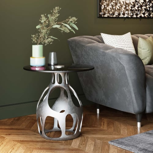 Bout de canapé rond en bois et en métal avec rangement D60 DETROIT - HELLIN