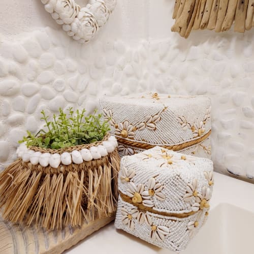 Boîtes en bambou, perles et coquillages, blanc - Lot de 3 PERLA