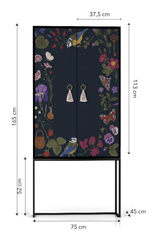 Armadio credenza 2 ante MDF stampa floreale verde e lilla VERA