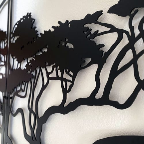 Décoration murale triptyque arbre de vie en métal noir 138x75 cm