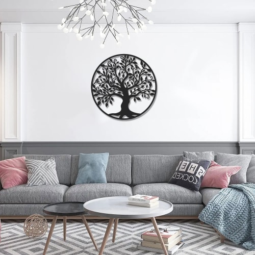 Cercle Arbre de Vie Mural à LED en Métal Noir 60x1x60cm – Sweet Maloryne