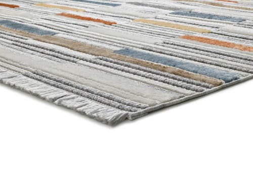 Tappeto geometrico con rilievo e frange multicolori, 77X150 cm BROADWAY