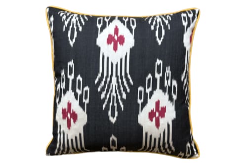 Housse de coussin double soie ikat 40x60 noir