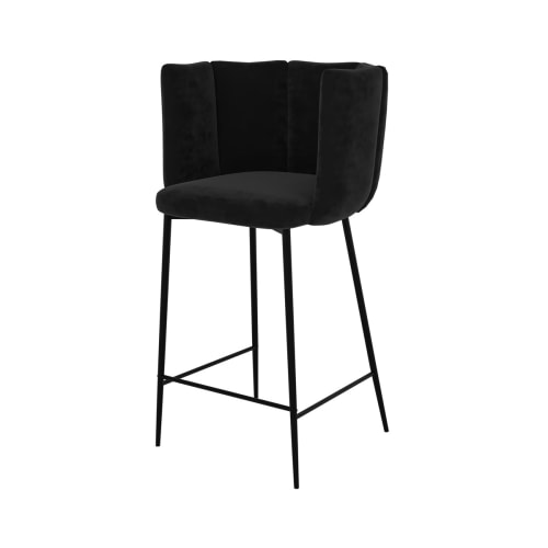 Sedia da bar in velluto nero con gambe in metallo 65 cm (set di 2) ROSY