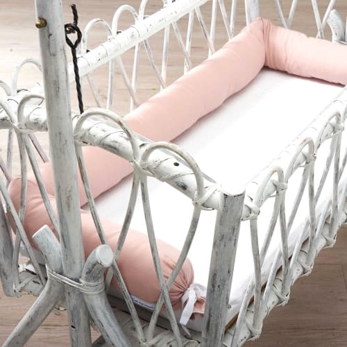Tour de lit bébé en coton rose et blanc Bird Song