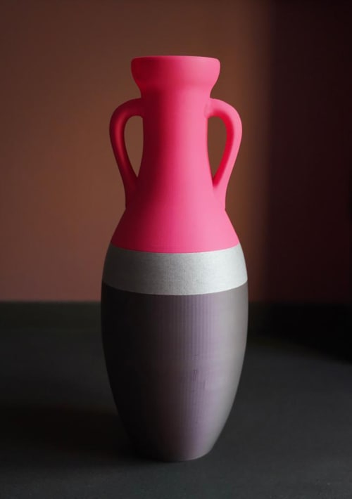 Vaso stampa 3d PLA rosa marmo e viola metallizzato h42cm XXL 42