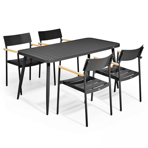 Ensemble table extensible et fauteuils de jardin PILAT en aluminium  Anthracite 8 personnes PARIS GARDEN