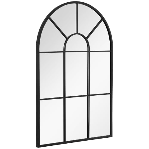 Specchio moderno a parete e a forma di arco in metallo nero e vetro