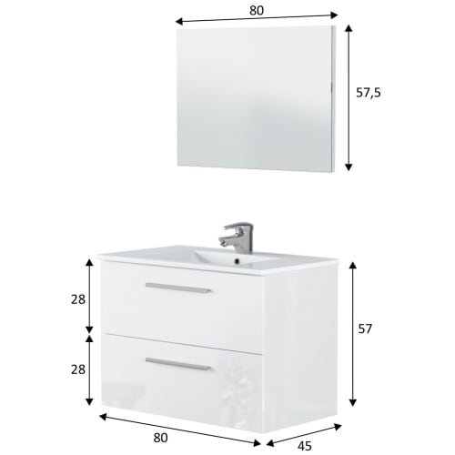Mueble de baño 2 cajones con espejo, sin lavabo, 80 cm DEVIN