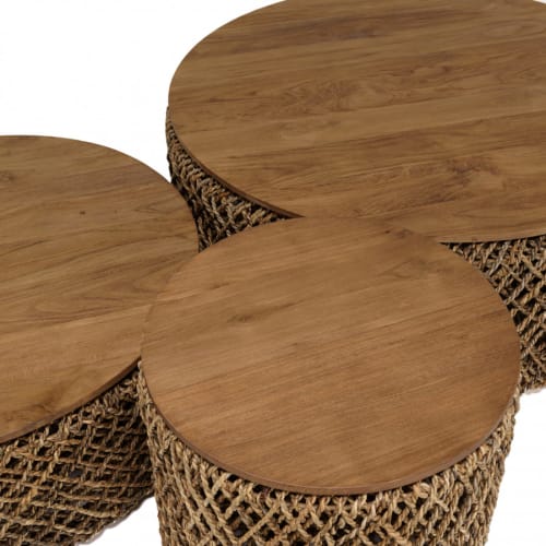 Mesa de centro ovalada con tablero de madera de teca reciclada 140 cm Alida