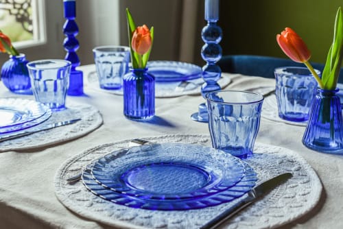 Lot de 12-Set d'assiettes à dîner,à soupe,à dessert teinté bleu marine |  Maisons du Monde