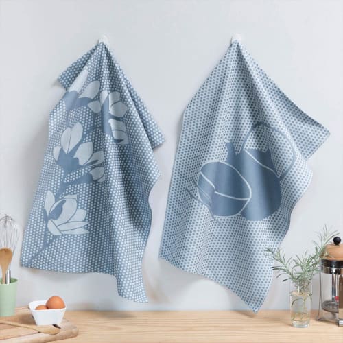 Lot de 2 chiffons à vaisselle bleu en coton organique h25x25cm