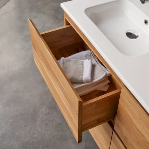 Meuble Salle de Bain en chêne massif et céramique 120 cm Nova | Maisons
