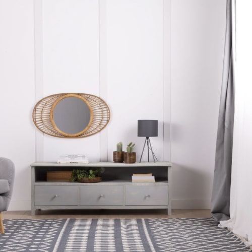 Mueble TV 180cm con estante de pared en roble y antracita - Fiona
