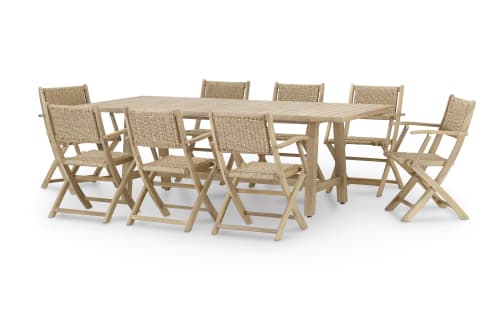Conjunto mesa redonda jardín 150 cm y 6 sillas de madera y cuerda - Riviera  - Kerama